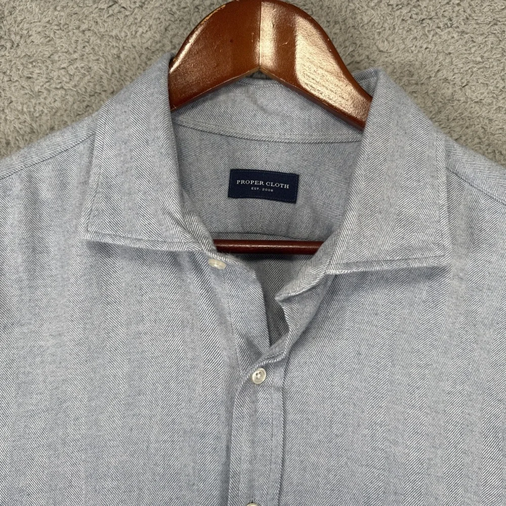 Proper Cloth Dress Shirt Mens 2XL 17.5 x 36 Blue Button Up Soft‎ Touch Cotton